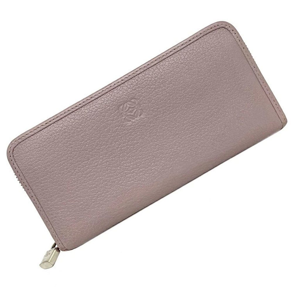 Loewe Round Zipper Long Wallet Anagram Leather Coin Purse Purple